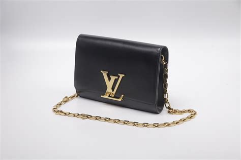 louis vuitton black leather bag gold chain